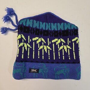 VTG Serac Winter Hat Wool Blend Ski Snowboard Beanie Adult Palm Floral Monkeys
